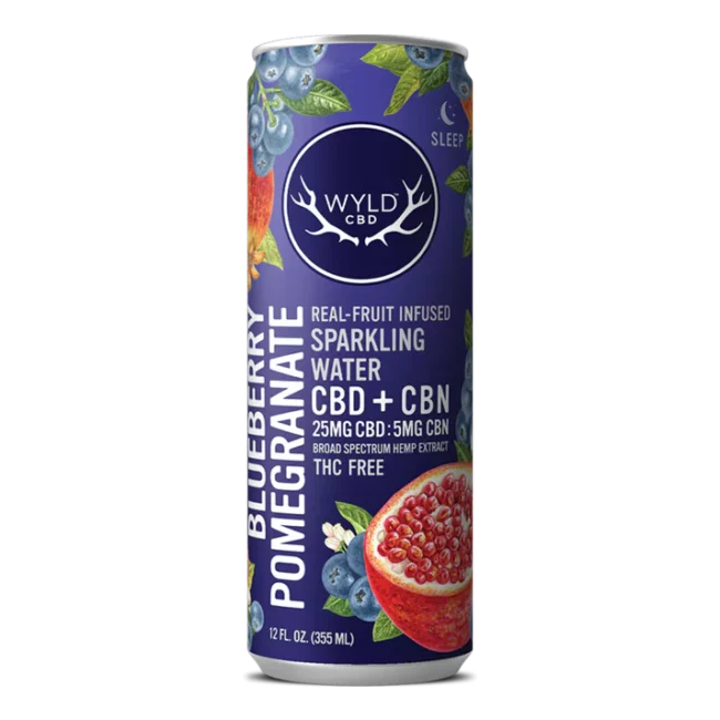 blueberry pomegranate cbd:cbn sparkling water | wyld edibles Blueberry Pomegranate CBD:CBN Sparkling Water | Wyld Edibles